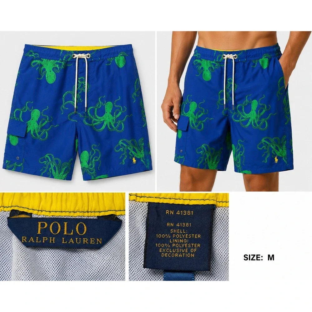 Polo Ralph Lauren Swim Trunks Mens XL Blue AOP Green Octopus Print  RN41381
